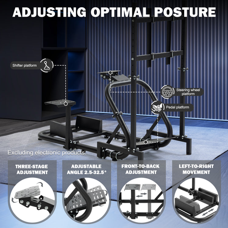 Anman Pro Adjustable Driving Racing Simulator Cockpit with Single-screen Monitor Mount, Fit for Logitech G29 G920 G923/Thrustmaster T300RS/Moza R3 R5, Wheel, Pedals, Seat and Monitor Not Included