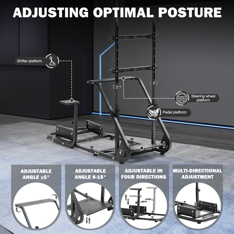 Anman Racing Simulator Cockpit With Monitor Stand, Fit for Logitech G27 G29 G920/for PXN/for Thrustmaster T500RS T300RS, Adjustable Driving Simulator, Not Include Steering Wheel, Pedals, Handbrake, Seat and Monitor
