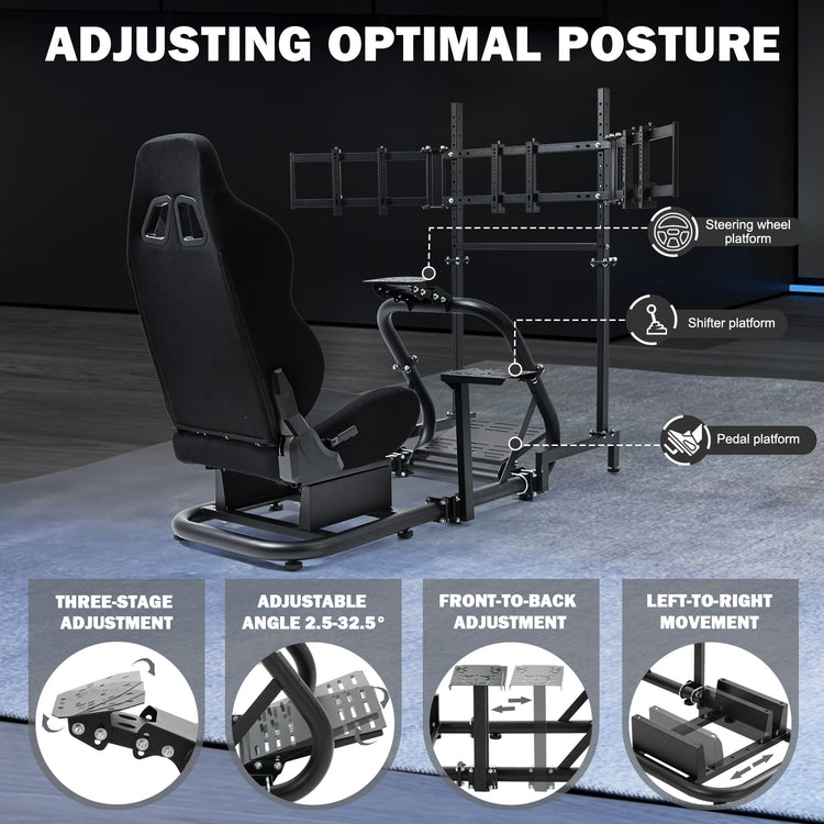Anman Pro Adjustable Driving Racing Simulator Cockpit with Black Seat and Monitor Mount, Fit for Logitech G29 G920 G923/for Thrustmaster T300RS/for Moza R3 R5, Wheel, Pedals, and Monitor Not Included