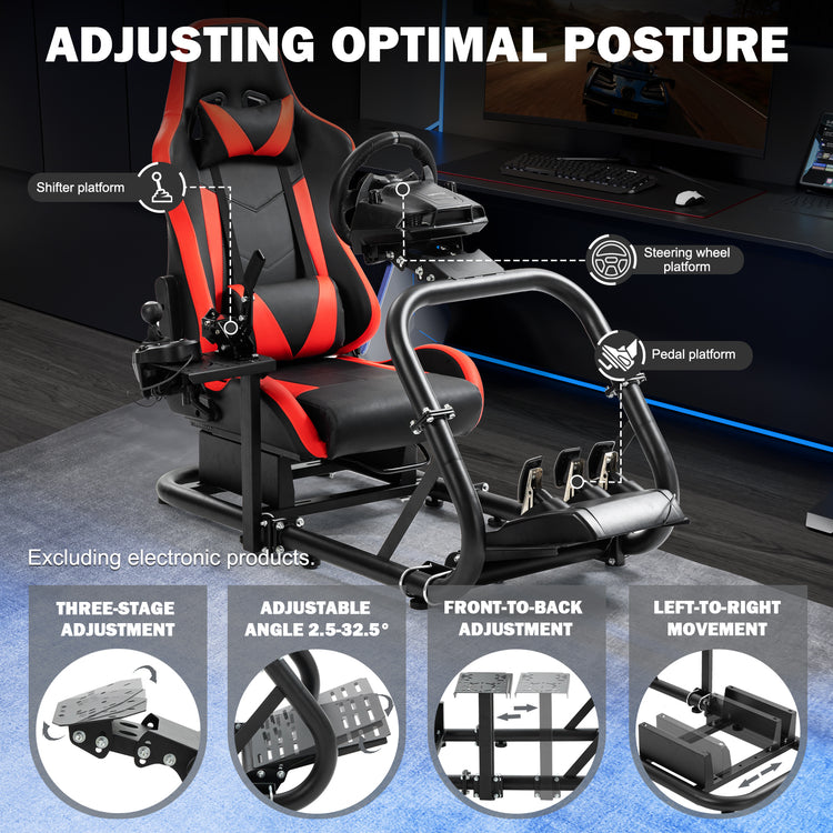 Anman Pro Adjustable Driving Racing Simulator Cockpit with Ergonomic Red Seat, Fit for Logitech G29 G920 G923/Thrustmaster T300RS/Moza R3 R5, Wheel, Pedals and Monitor Mount Not Included