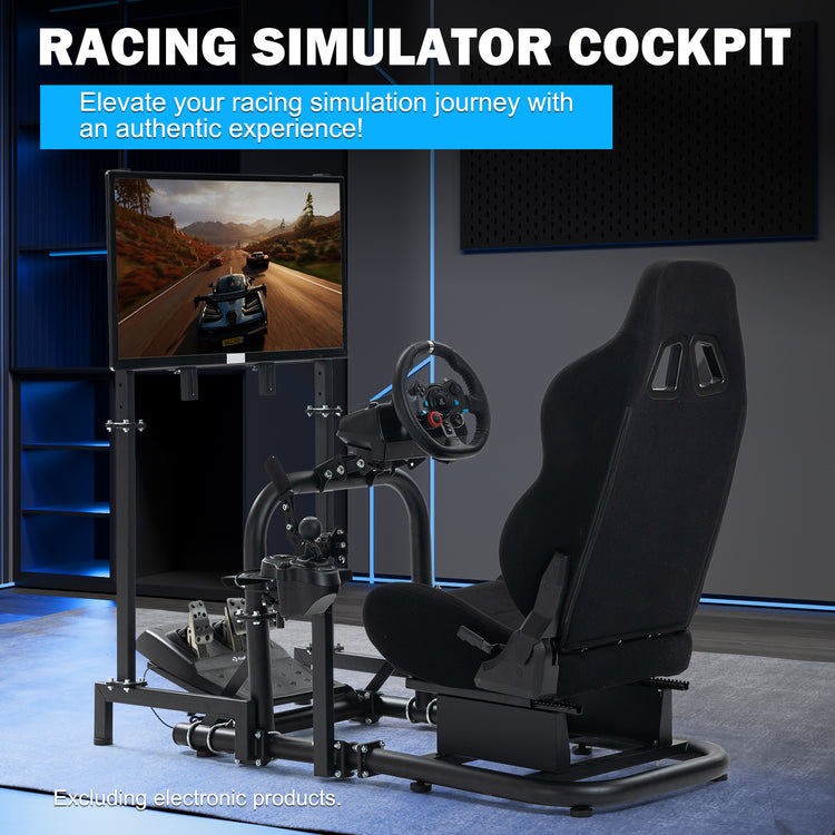 Anman G923 Adjustable Racing Gaming Simulator Cockpit Pro with Black Esports Seat Equipped with Double Shift Lever Display TV Stand Fits for Logitech/Thrustmaster T300RS TX/Fanatec/PC/PS4/Xbox. Without Steering Wheel, Pedals and Shifter