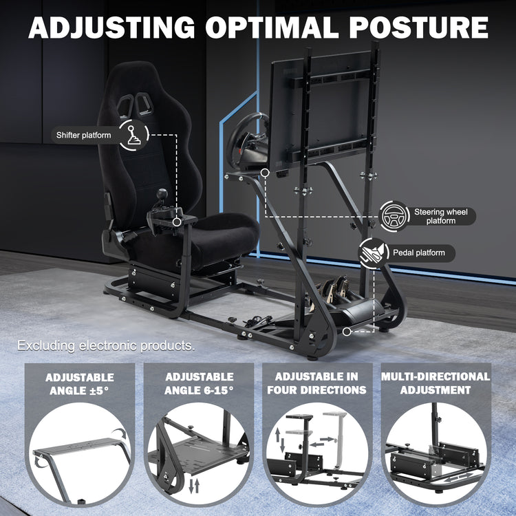 Anman Racing Simulator Cockpit With Black Racing Seat and Monitor Stand, Fit for Logitech G27 G29 G920/for PXN/for Thrustmaster T500RS T300RS, Adjustable Driving Simulator, Not Include Steering Wheel, Pedals, Handbrake, and Monitor