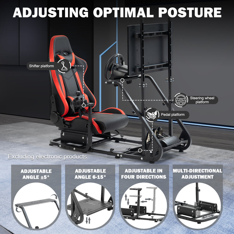 Anman Racing Simulator Cockpit With Red Ergonomic Seat and Monitor Stand, Fit for Logitech G27 G29 G920/for PXN/for Thrustmaster T500RS T300RS, Adjustable Driving Simulator, Not Include Steering Wheel, Pedals, Handbrake, and Monitor