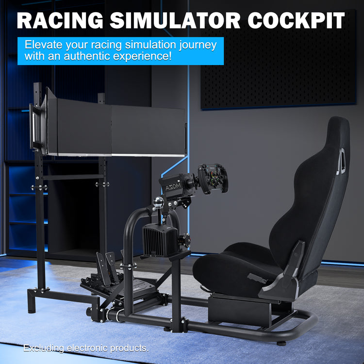 Anman Racing Sim Cockpit with Triple Monitor Mount and Seat Fits for Logitech/Thrustmaster/Fanatec/Moza G29 G920 G923 CSL-DD T248 Driving Simulator Cockpit Without Steering Wheel, Pedals and Shifter