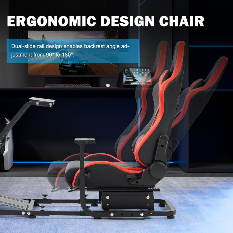 Anman Racing Simulator Cockpit With Red Ergonomic Seat, Mountable Monitor Stand, Fit for Logitech G27 G29 G920/Fanatec/Thrustmaster T500RS T300RS, Adjustable Driving Simulator, Not Include Steering Wheel, Pedals, Handbrake and Monitor
