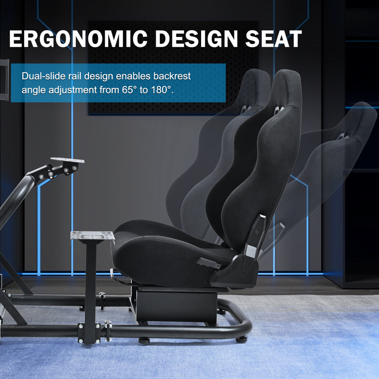 Anman Pro Adjustable Driving Racing Simulator Cockpit with Black Seat and Monitor Mount, Fit for Logitech G29 G920 G923/for Thrustmaster T300RS/for Moza R3 R5, Wheel, Pedals, and Monitor Not Included