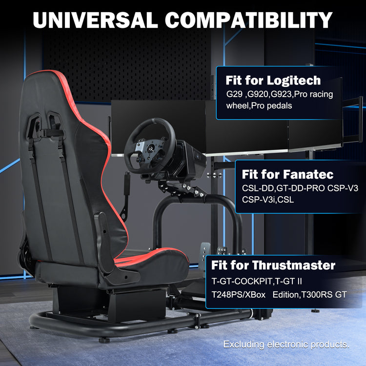 Anman Driving Simulator Cockpit with Triple Monitor Mount and Red Seat Fits for Logitech/Thrustmaster/Fanatec/Moza G29 G920 G923 CSL-DD T248 Racing Sim Cockpit Without Steering Wheel, Pedals and Shifter