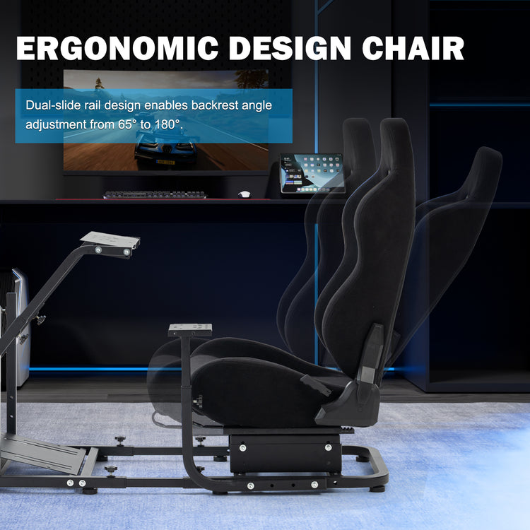 Anman Racing Simulator Cockpit With Black Racing Seat and Monitor Stand, Fit for Logitech G27 G29 G920/for PXN/for Thrustmaster T500RS T300RS, Adjustable Driving Simulator, Not Include Steering Wheel, Pedals, Handbrake, and Monitor