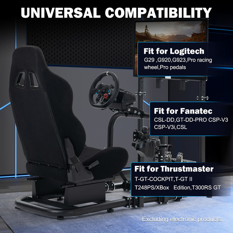 Anman G923 Adjustable Racing Gaming Simulator Cockpit Pro with Black Esports Seat Equipped with Double Shift Lever Display TV Stand Fits for Logitech/Thrustmaster T300RS TX/Fanatec/PC/PS4/Xbox. Without Steering Wheel, Pedals and Shifter