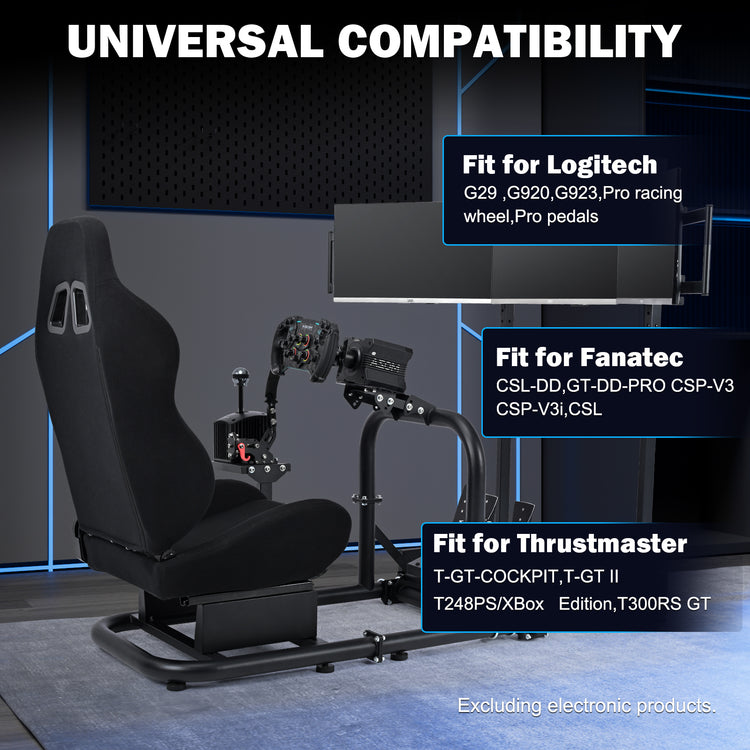 Anman Racing Sim Cockpit with Triple Monitor Mount and Seat Fits for Logitech/Thrustmaster/Fanatec/Moza G29 G920 G923 CSL-DD T248 Driving Simulator Cockpit Without Steering Wheel, Pedals and Shifter