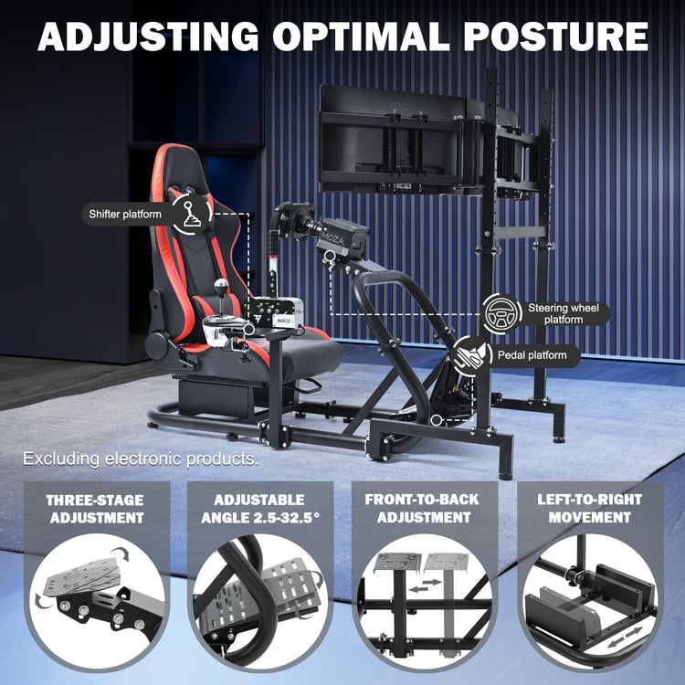 Anman Pro Adjustable Driving Racing Simulator Cockpit with Red Seat and Monitor Mount, Fit for Logitech G29 G920 G923/for Thrustmaster T300RS/for Moza R3 R5, Wheel, Pedals, and Monitor Not Included