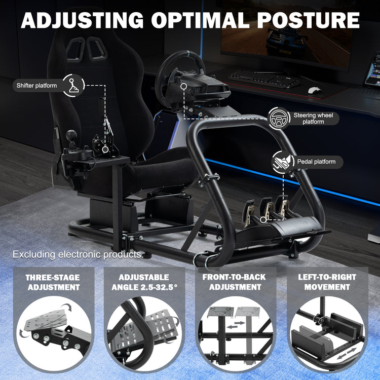 Anman Pro Adjustable Driving Racing Simulator Cockpit with Black Seat, Fit for Logitech G29 G920 G923/Thrustmaster T300RS/Moza R3 R5, Wheel, Pedals and Monitor Mount Not Included