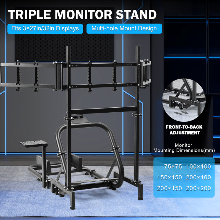 Anman Pro Adjustable Driving Racing Simulator Cockpit with Triple Monitor Stand, Fit for Logitech G29 G920 G923/Thrustmaster T300RS/Moza R3 R5, Wheel, Pedals, Seat and Monitor Not Included