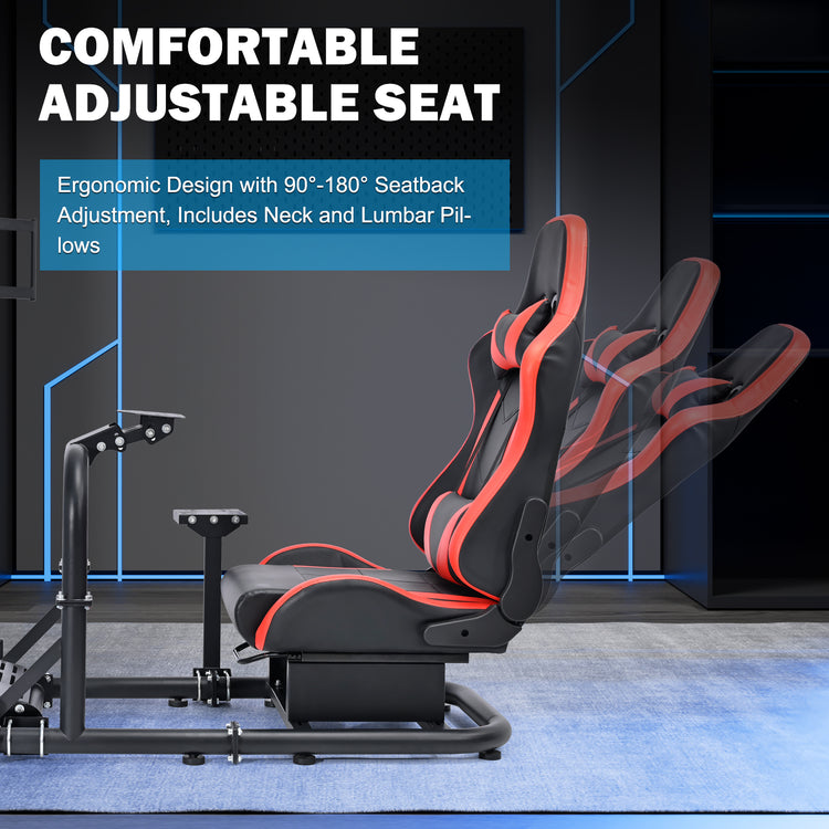 Anman Driving Simulator Cockpit with Triple Monitor Mount and Red Seat Fits for Logitech/Thrustmaster/Fanatec/Moza G29 G920 G923 CSL-DD T248 Racing Sim Cockpit Without Steering Wheel, Pedals and Shifter