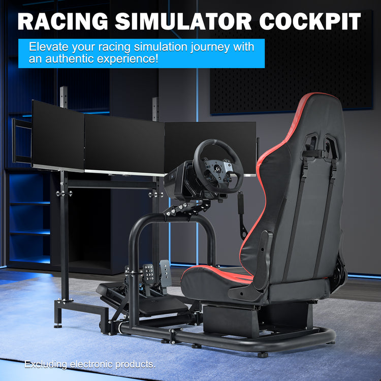 Anman Driving Simulator Cockpit with Triple Monitor Mount and Red Seat Fits for Logitech/Thrustmaster/Fanatec/Moza G29 G920 G923 CSL-DD T248 Racing Sim Cockpit Without Steering Wheel, Pedals and Shifter