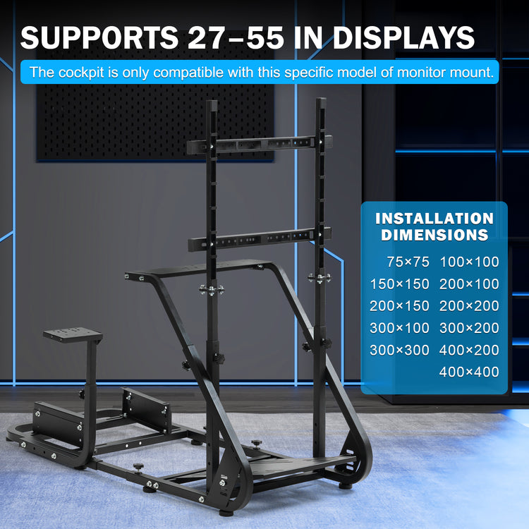 Anman Racing Simulator Cockpit With Monitor Stand, Fit for Logitech G27 G29 G920/for PXN/for Thrustmaster T500RS T300RS, Adjustable Driving Simulator, Not Include Steering Wheel, Pedals, Handbrake, Seat and Monitor