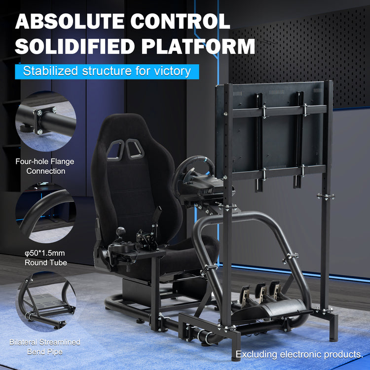 Anman Pro Adjustable Driving Racing Simulator Cockpit with Black Seat and Monitor Mount, Fit for Logitech G29 G920 G923/Thrustmaster T300RS/Moza R3 R5, Wheel, Pedals, and Monitor Not Included