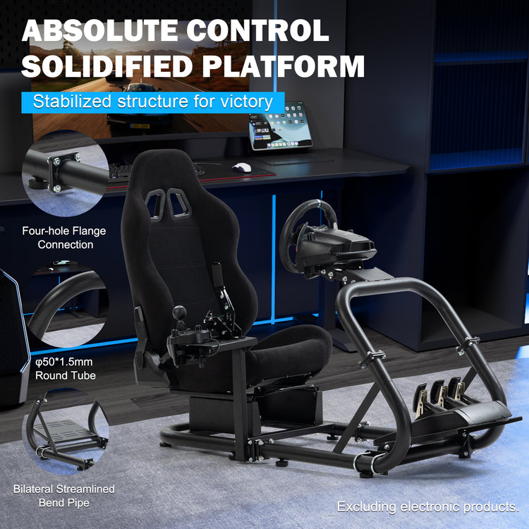 Anman Pro Adjustable Driving Racing Simulator Cockpit with Black Seat, Fit for Logitech G29 G920 G923/Thrustmaster T300RS/Moza R3 R5, Wheel, Pedals and Monitor Mount Not Included