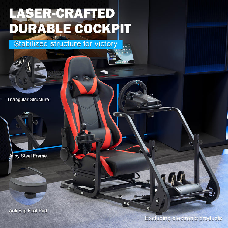 Anman Racing Simulator Cockpit With Red Ergonomic Seat, Mountable Monitor Stand, Fit for Logitech G27 G29 G920/Fanatec/Thrustmaster T500RS T300RS, Adjustable Driving Simulator, Not Include Steering Wheel, Pedals, Handbrake and Monitor