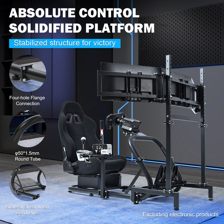 Anman Pro Adjustable Driving Racing Simulator Cockpit with Black Seat and Monitor Mount, Fit for Logitech G29 G920 G923/for Thrustmaster T300RS/for Moza R3 R5, Wheel, Pedals, and Monitor Not Included
