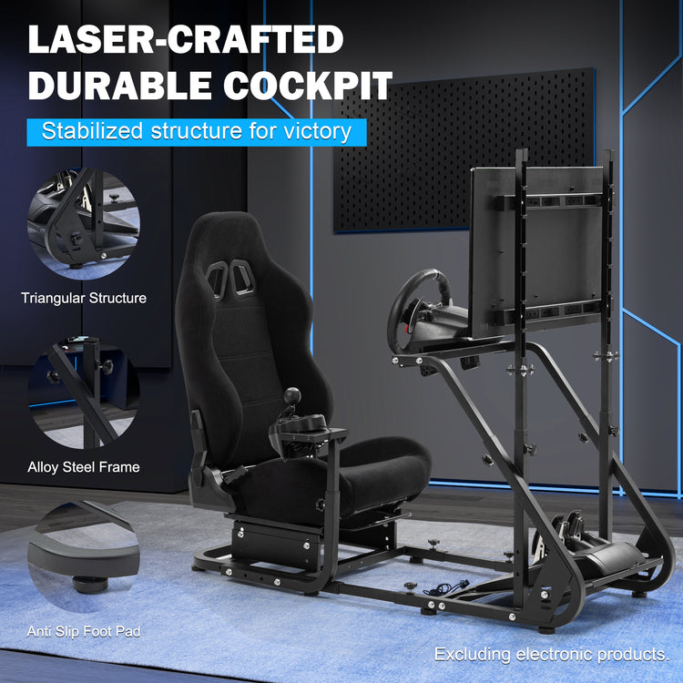 Anman Racing Simulator Cockpit With Black Racing Seat and Monitor Stand, Fit for Logitech G27 G29 G920/for PXN/for Thrustmaster T500RS T300RS, Adjustable Driving Simulator, Not Include Steering Wheel, Pedals, Handbrake, and Monitor