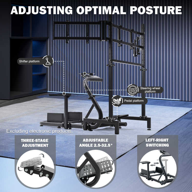 Anman Racing Simulator Cockpit with Triple Monitor Stand fits for Logitech/for Thrustmaster g25 g27 g923 T248x T-GT T300RS TX, φ50mm Round Tube Freedom Upgrade Racing Simulator Cockpit Steering Wheel Pedal Seat Not Included