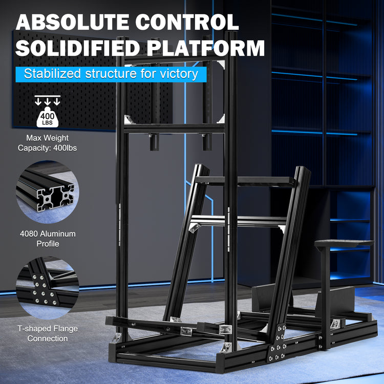 Anman 8040 Aluminum Profile Racing Sim Cockpit with Monitor Mount,F1 Trunk Simulator,Fit for Moza/Logitech/Fanatec/Thrustmaster,Professional-Grade,No TV,Seat,Steering Wheel,Handbrake,Pedals