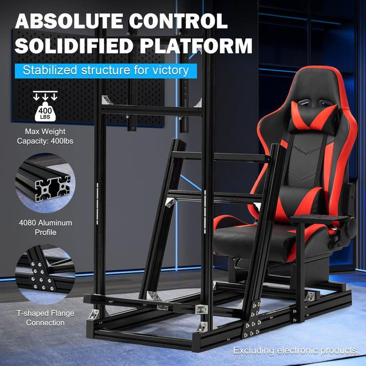 Anman 8040 Aluminum Profile Racing Sim Cockpit with Red Seat Monitor Mount,F1 Trunk Simulator,Fit for Moza/Logitech/Fanatec/Thrustmaster,Professional-Grade,No TV,Steering Wheel,Handbrake,Pedals