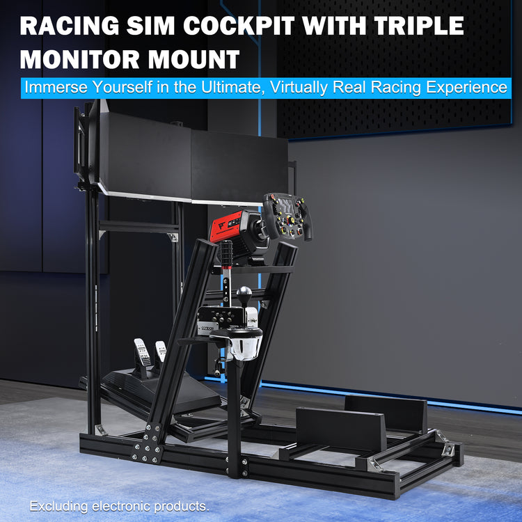 Anman 8040 Aluminum Profile Racing Sim Cockpit with Triple Screen Monitor Stand,F1 Trunk Simulator,Fit for Moza/Logitech/Fanatec/Thrustmaster,Professional-Grade,No Seat,Steering Wheel,Handbrake,Pedals