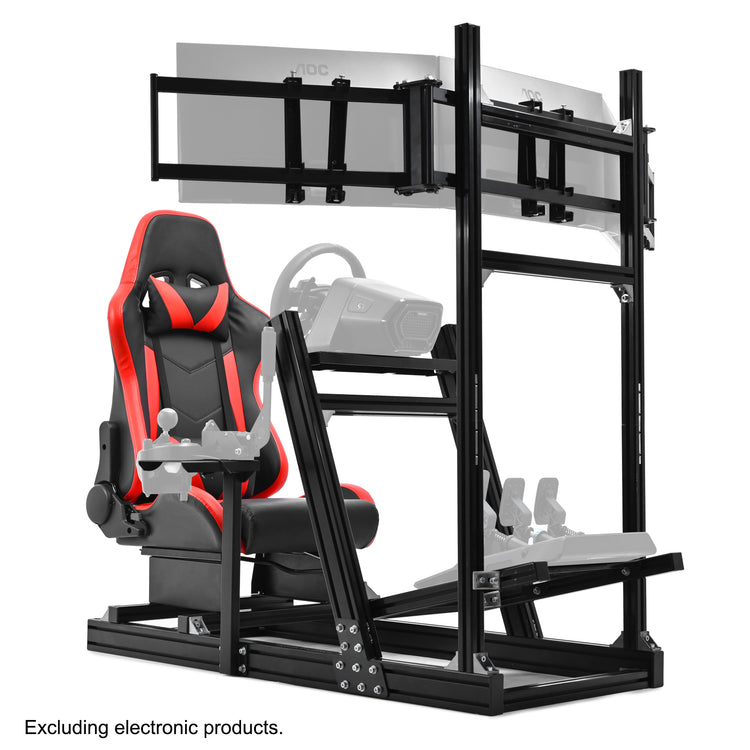 Anman 8040 Aluminum Profile Racing Sim Cockpit with Red Seat Triple Screen Monitor,F1 Trunk Simulator,Fit for Moza/Logitech/Fanatec/Thrustmaster,Professional-Grade,No TV,Steering Wheel,Handbrake,Pedals