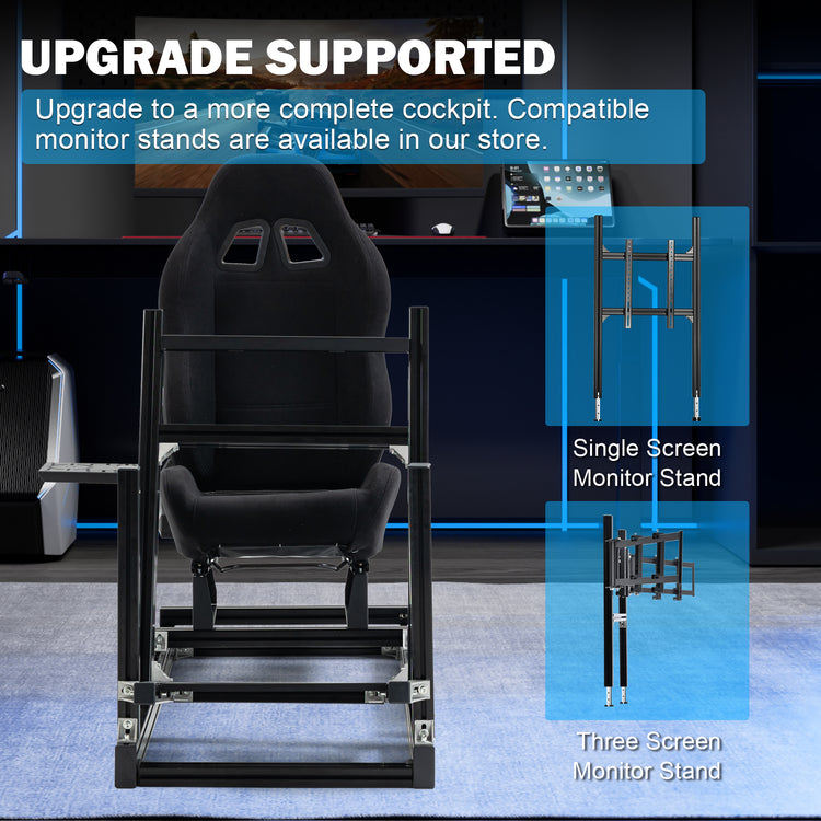 Anman 8040 Aluminum Profile Racing Sim Cockpit with Black Seat,F1 Trunk Simulator,Fit for Moza/Logitech/Fanatec/Thrustmaster,Professional-Grade,No Seat,Steering Wheel,Handbrake,Pedals