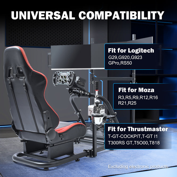 Anman Pro Adjustable Driving Racing Simulator Cockpit with Red Seat and Monitor Mount, Fit for Logitech G29 G920 G923/for Thrustmaster T300RS/for Moza R3 R5, Wheel, Pedals, and Monitor Not Included