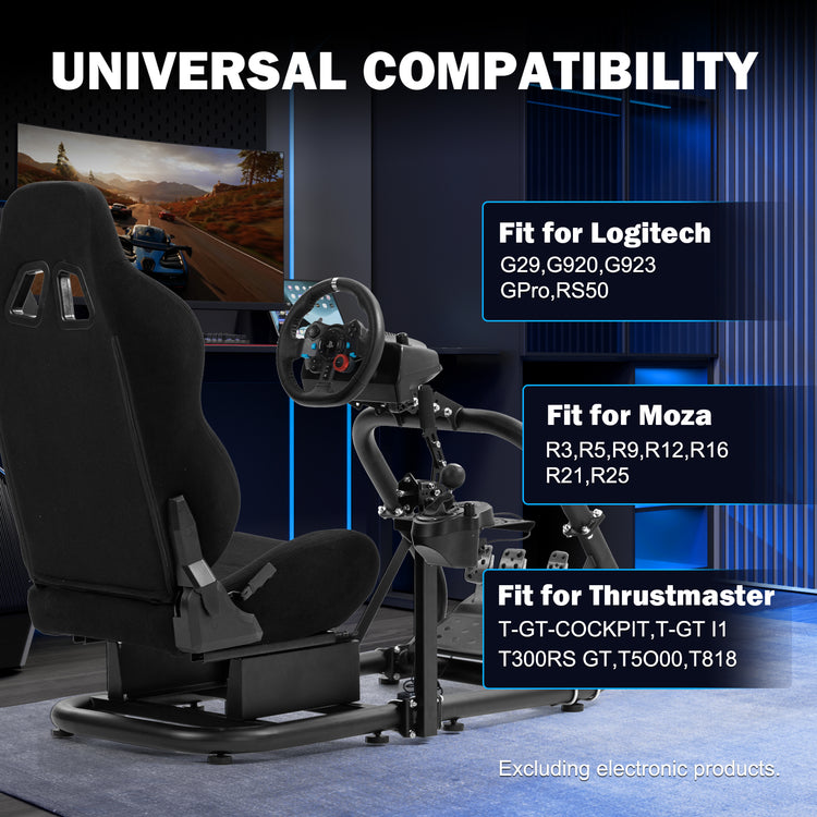 Anman Pro Adjustable Driving Racing Simulator Cockpit with Black Seat, Fit for Logitech G29 G920 G923/Thrustmaster T300RS/Moza R3 R5, Wheel, Pedals and Monitor Mount Not Included