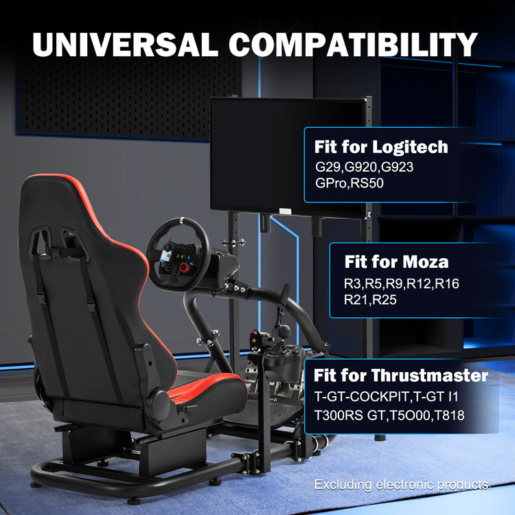 Anman Pro Adjustable Driving Racing Simulator Cockpit with Red Seat and Monitor Mount, Fit for Logitech G29 G920 G923/Thrustmaster T300RS/Moza R3 R5, Wheel, Pedals, and Monitor Not Included