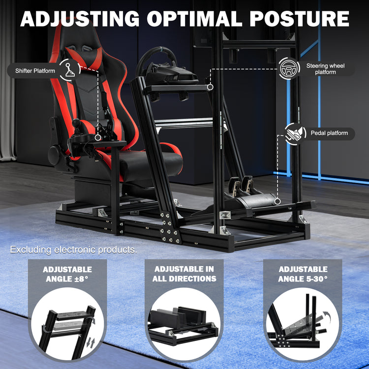 Anman 8040 Aluminum Profile Racing Sim Cockpit with Red Seat Monitor Mount,F1 Trunk Simulator,Fit for Moza/Logitech/Fanatec/Thrustmaster,Professional-Grade,No TV,Steering Wheel,Handbrake,Pedals