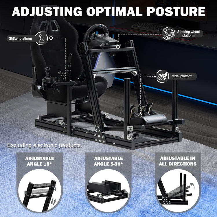 Anman 8040 Aluminum Profile Racing Sim Cockpit with Black Seat,F1 Trunk Simulator,Fit for Moza/Logitech/Fanatec/Thrustmaster,Professional-Grade,No Seat,Steering Wheel,Handbrake,Pedals