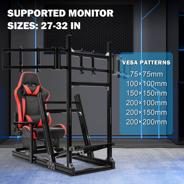 Anman 8040 Aluminum Profile Racing Sim Cockpit with Red Seat Triple Screen Monitor,F1 Trunk Simulator,Fit for Moza/Logitech/Fanatec/Thrustmaster,Professional-Grade,No TV,Steering Wheel,Handbrake,Pedals