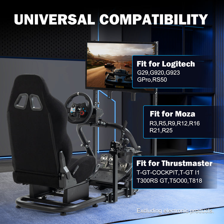 Anman Pro Adjustable Driving Racing Simulator Cockpit with Black Seat and Monitor Mount, Fit for Logitech G29 G920 G923/Thrustmaster T300RS/Moza R3 R5, Wheel, Pedals, and Monitor Not Included