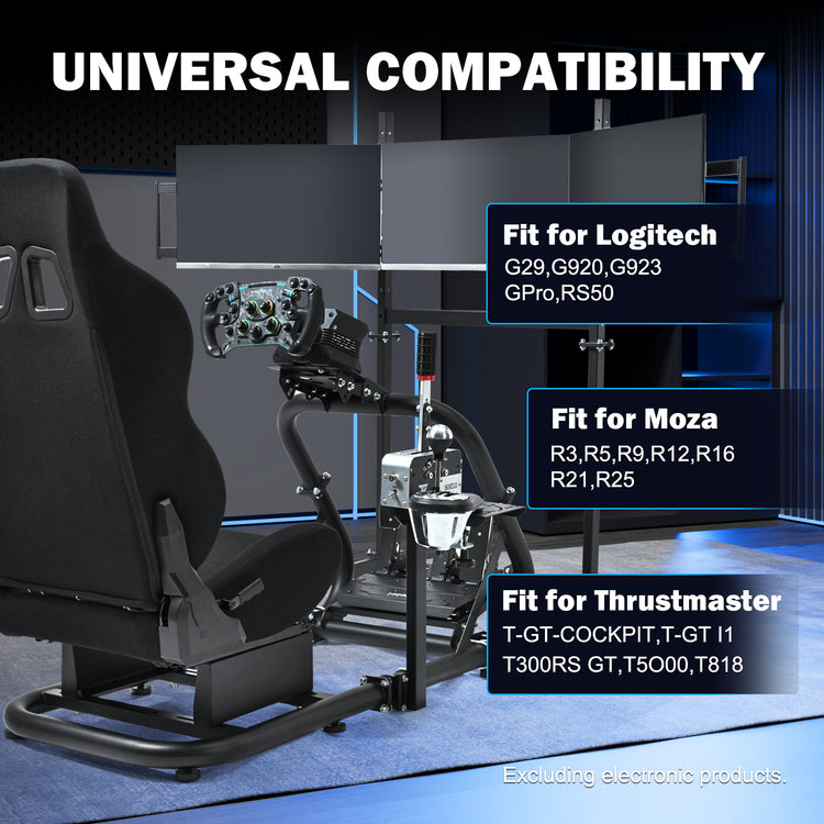 Anman Pro Adjustable Driving Racing Simulator Cockpit with Black Seat and Monitor Mount, Fit for Logitech G29 G920 G923/for Thrustmaster T300RS/for Moza R3 R5, Wheel, Pedals, and Monitor Not Included