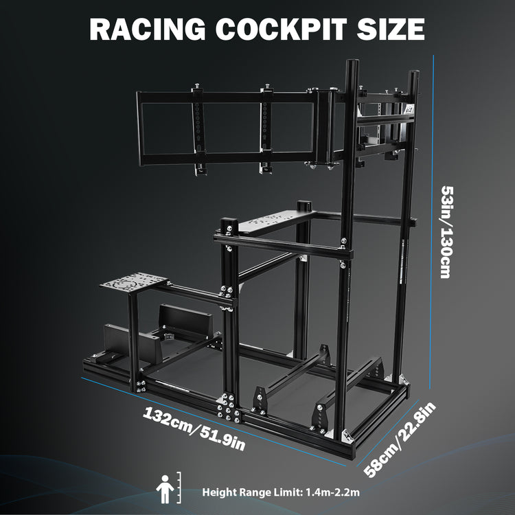 Amman 3060 Aluminum Profile Racing Simulator Cockpit with Triple Monitor Mount, Compatible with Logitech/Thrustmaster/Fanatec Series,Steering Wheel, Pedals, Handbrake, and Monitors Require Separate Purchase