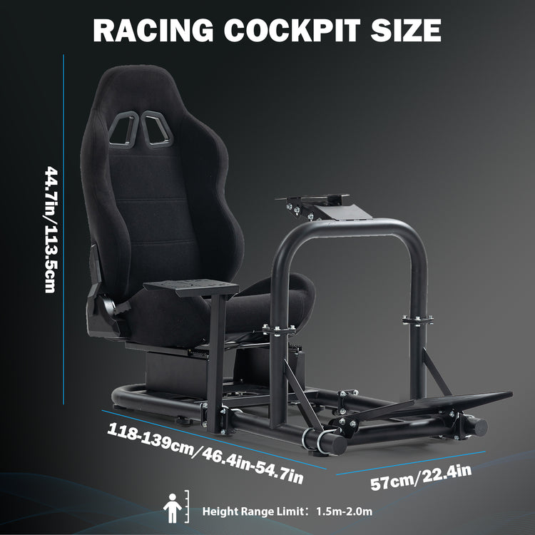 Anman Racing Simulator Cockpit Frame with Black Seat Fits for Logitech G29 G920/Thrustmaster/Fanatec,Adjustable Gaming Wheel Stand,Not Included Wheel, Pedal,Handbrake