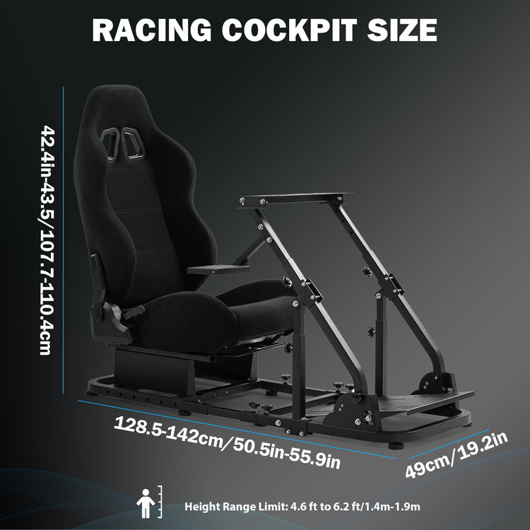 Anman Racing Simulator Cockpit with Black Seat, Compatible with Logitech G27 G29 G920 G923,For Thrustmaster T300RS,For Fanatec,Does Not Include Steering Wheel, Pedals, or Handbrake