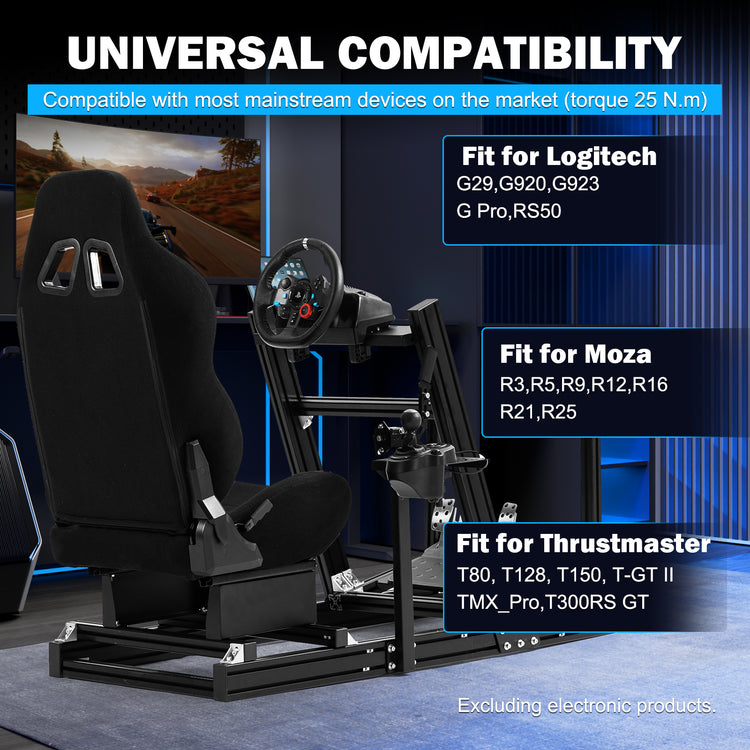 Anman 8040 Aluminum Profile Racing Sim Cockpit with Black Seat,F1 Trunk Simulator,Fit for Moza/Logitech/Fanatec/Thrustmaster,Professional-Grade,No Seat,Steering Wheel,Handbrake,Pedals
