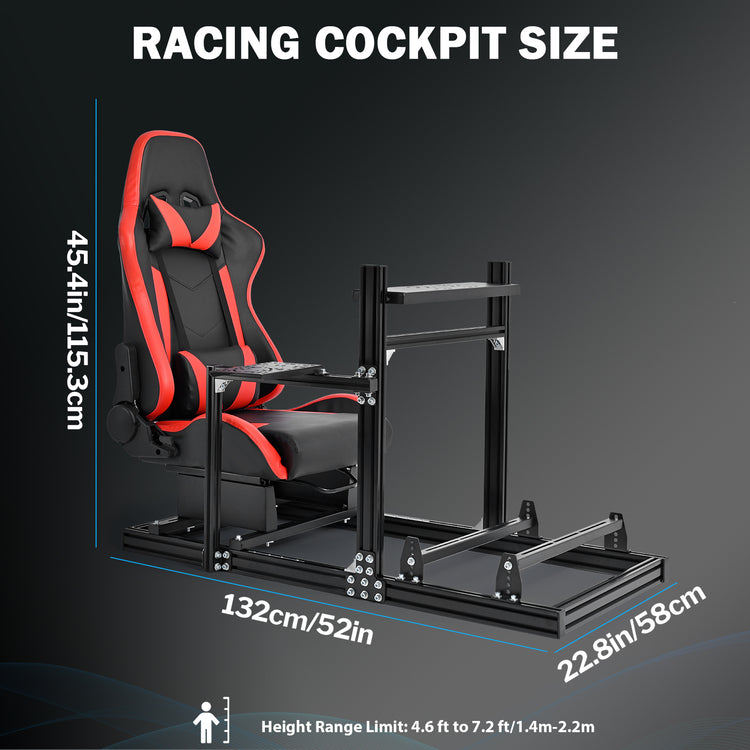 Anman 3060 Aluminum Profile Racing Simulator Cockpit with Red Seat, Compatible with Thrustmaster, Fanatec, Logitech G29/GPro, etc,Does Not Include Steering Wheel, Pedals, or Handbrake
