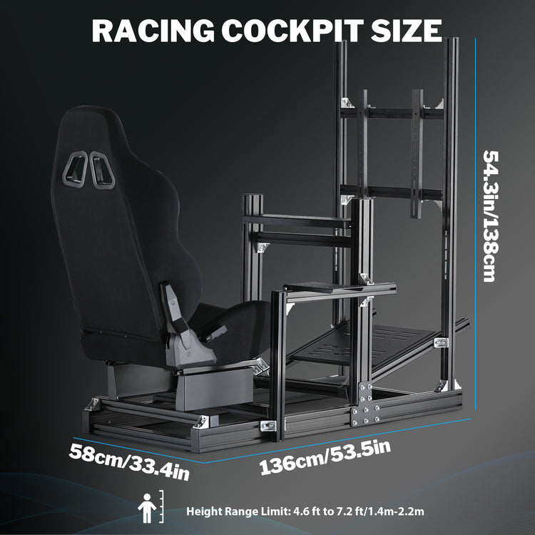 Anman Sim Racing Cockpit 8040 Aluminium Profile Racing Stand with Monitor Stand, Fit for Using Direct Drive Steering Wheel GPRO CSLDD T818 Driving Simulator Cockpit with Black Seat Not Include Steering Wheel,Pedals,Handbrake