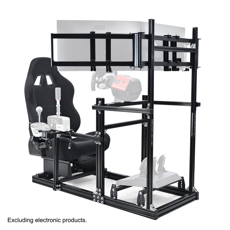 Anman 3060 Aluminum Profiles Racing Simulator Cockpit with Black Seat and Triple Monitor Mount, Compatible with Logitech/Thrustmaster/Fanatec, Infinitely Adjustable. Steering Wheel, Pedals, Handbrake, and Monitors Sold Separately