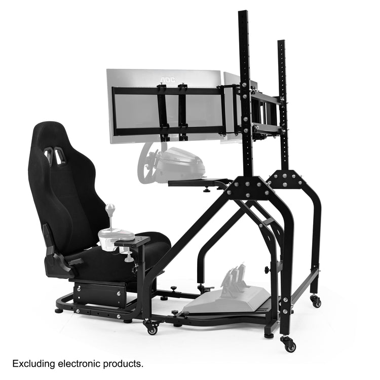 Anman Stand-up Racing Simulator Cockpit with Black Gaming Seat Triple Monitor Stand FIt for Logitech G29 G920 G923,for Thrustmaster T-GT II T80 T150,for PXN V9 V10 V99,Standing Sim Driving Cockpit, Not Include Wheel Shifter Pedal TV