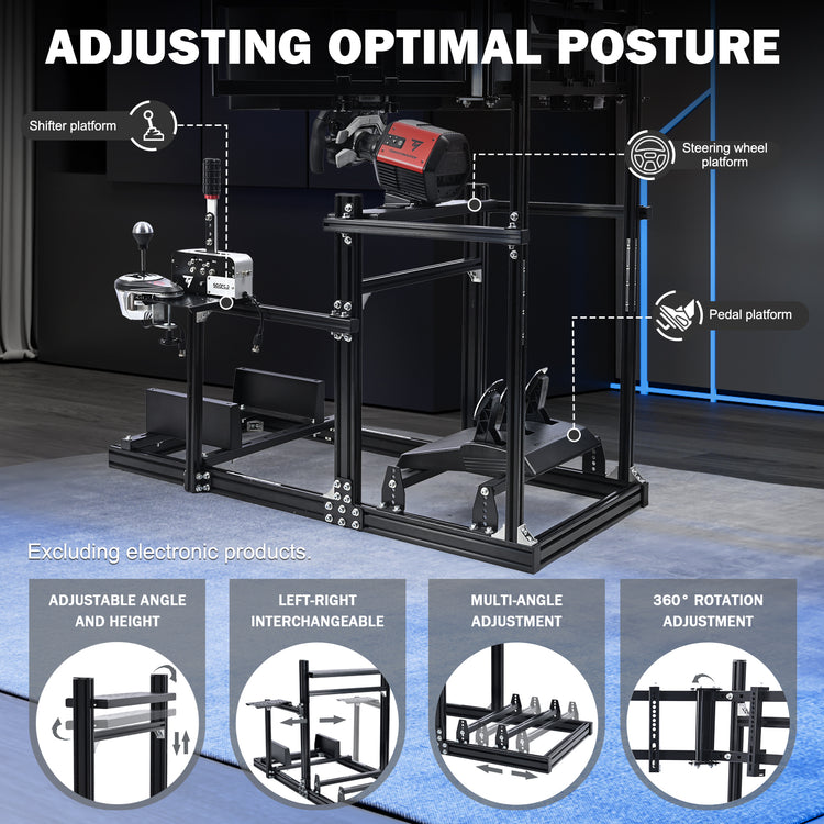 Amman 3060 Aluminum Profile Racing Simulator Cockpit with Triple Monitor Mount, Compatible with Logitech/Thrustmaster/Fanatec Series,Steering Wheel, Pedals, Handbrake, and Monitors Require Separate Purchase
