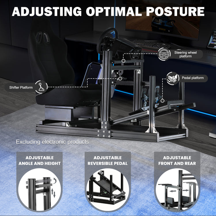 Anman Sim Racing Cockpit 8040 Aluminium Profile Racing Stand, Fit for Using Direct Drive Steering Wheel GPRO CSLDD T818 Driving Simulator Cockpit with Black Seat Not Include Steering Wheel,Pedals,Handbrake