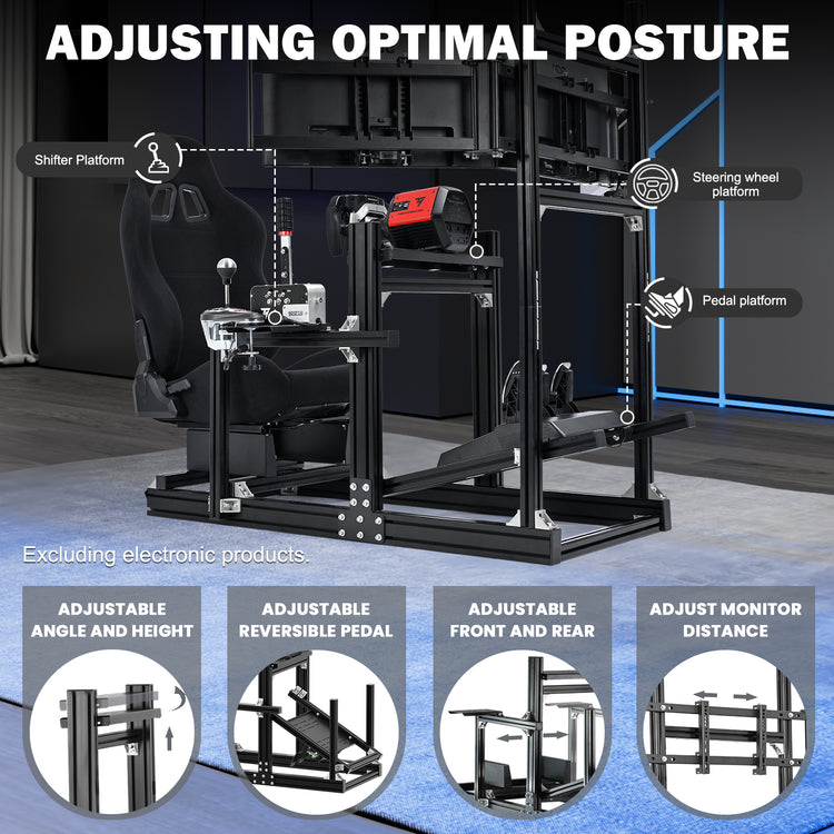 Anman Sim Racing Cockpit 8040 Aluminium Profile Racing Stand with Triple Monitor Stand, Fit for Using Direct Drive Steering Wheel GPRO CSLDD T818 Driving Simulator Cockpit with Black Seat Not Include Steering Wheel,Pedals,Handbrake